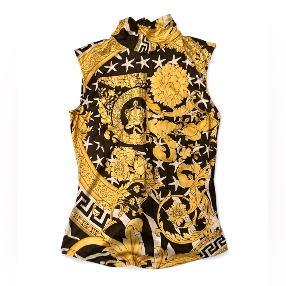 Versace Black and Gold Baroque Sleeveless Mock Neck Tank Size IT40 S/M